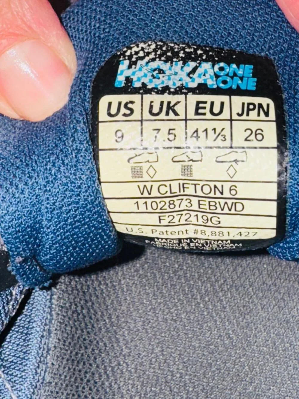 Hoka One One Clifton 6 Running Shoes Womens Size 9 Blue Gray Lightweight Cushion